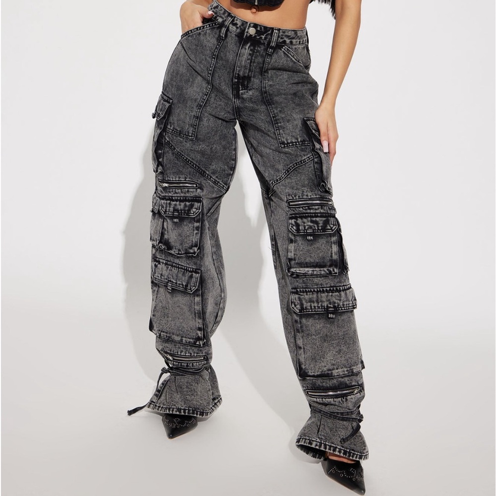 In The Mix Ankle Tie Cargo Jean - Black Wash (11)